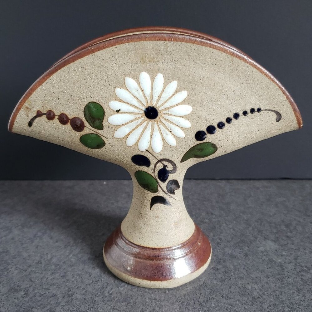 Tonala Sandstone Mexican Pottery Napkin Holder Letter Holder Footed Vintage